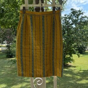 Striped Yellow Blue Green Women Pencil Skirt Daniel Parakian sz 6 Made In Paris